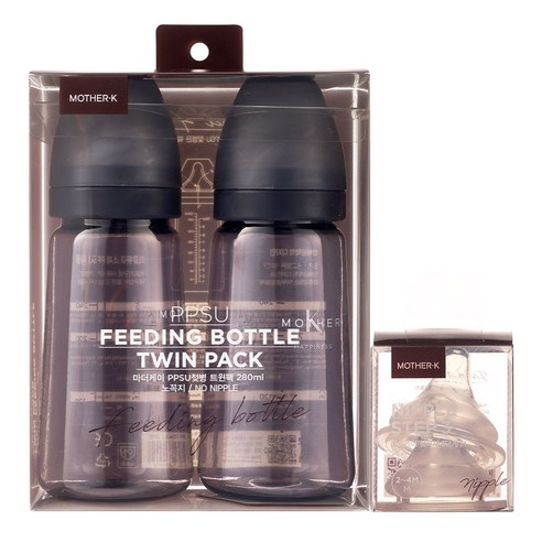 마더케이 베이직 PPSU 젖병 280ml + 젖꼭지 2p 세트, 3단계(2~4개월), 네이비