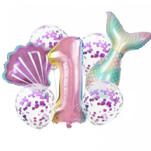 파파 파티 생일파티 숫자 풍선 세트, 2세트, 머메이드 1