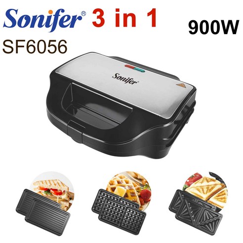 [SW] 3 In 1 와플 메이커 샌드위치 프레스 5 In 1 조리기구 빵 기계 케이크 아침 식사 기계 와플 포트 Sonifer, SF6056