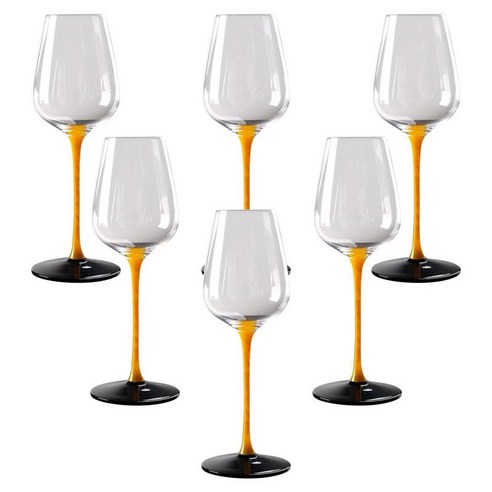 기념일 파티를 위한 6x 레드 와인 유리 잔 마시는 컵 시음 컵 샴페인 잔, 노란 줄기, 다중, 결정