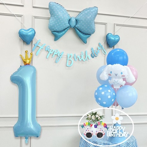 연지마켓 쿠로미 마이멜로디 키티 시나모롤 산리오 생일풍선 파티세트, 시나모롤 블루세트1