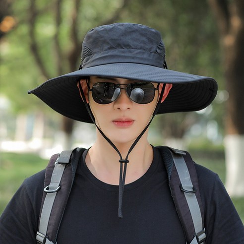 ANYOU 여름 남성 남자 버킷햇 아웃도어 모자 캠핑 낚시 벙거지모자 등산모자 벙거지모자, 블랙