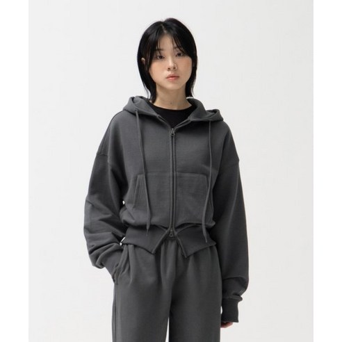 TOFFEE 토피 2WAY 크롭 스웻 후드 집업 CHARCOAL 콜 CROP SWEAT HOOD ZIP-UP 145981