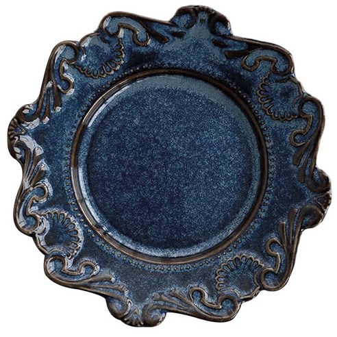 루비코코 북유럽 바로크 레이스 앤틱 플레이트 예쁜 샐러드 파스타 브런치 접시 2개입 1세트, 블루, 20.32cm 2P