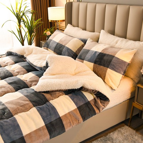 VAMOS 양털 캐시미어 극세사 이불 겨울 밍크이불, 체크