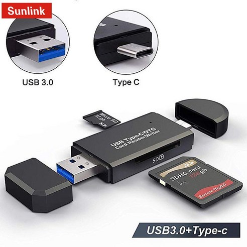 Sunlink USB 마이크로 SD 어댑터 플래시 드라이브 스마트 메모리 카드 리더 유형 C 리더용 OTG 3.0, As shown, As shown