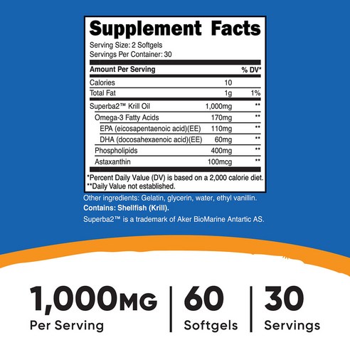 뉴트리코스트 크릴오일 오메가3 EPA-DHA 1000mg 1병, 1개, 500mg