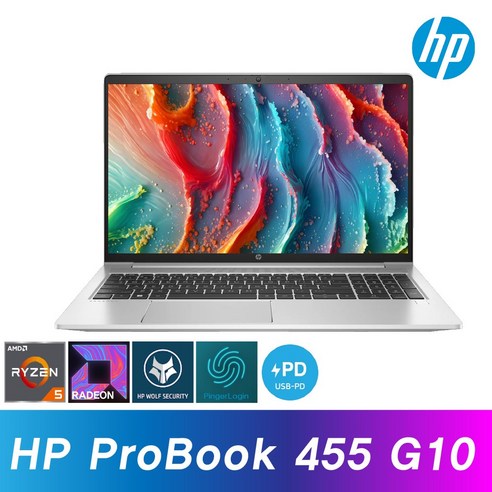 HP 프로북 455 G10 9F1G9PT / Win11 / PD충전 / 300Nits지원 / 지문인식 / 백라이트, WIN11 Pro, 16GB, 512GB, 실버