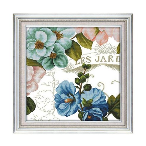 초심자 성인을 위한 스탬프 십자수 키트 사전 인쇄된 패턴 키트 꽃, 다색, 46x46cm, 코튼
