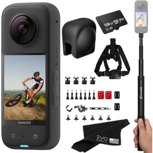 Insta360 X3 12 48MP 센서가 장착된 방수 360 액션 카메라 5.7K HDR 비디오 72MP 사진 4K 싱글 렌즈 2.29 터치 스크린자전거 번들 셀카봉 캡128