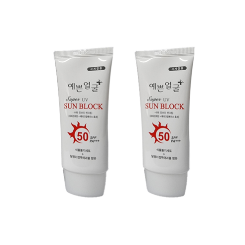 예쁜얼굴 선크림 선블록 SPF50 PA+++ 50ml x 2개, 화이트