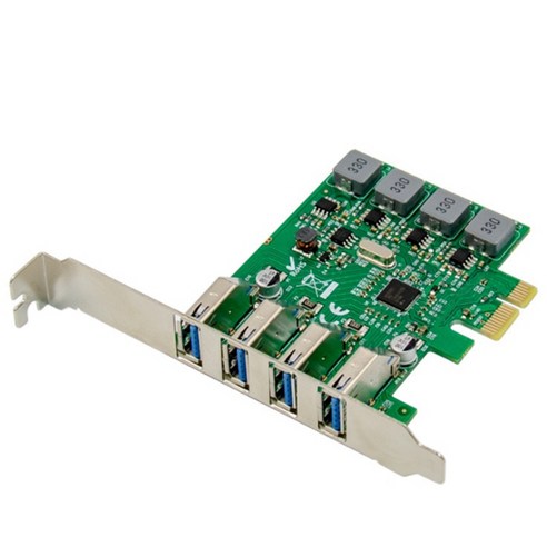 Monland PCI-E NEC720201 4포트 USB 3.0 초고속 확장 카드 5V/3A/포트 자체 전원 PC용, 녹색