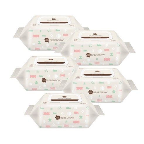 그린핑거 베베그로우 물티슈 엠보싱 대용량 캡형, 54g, 100개입, 5개