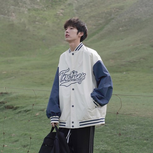 smy가을 자켓 한국어 스타일 야구 유니폼 인쇄 느슨한 대비 컬러 스포츠 자켓 패션