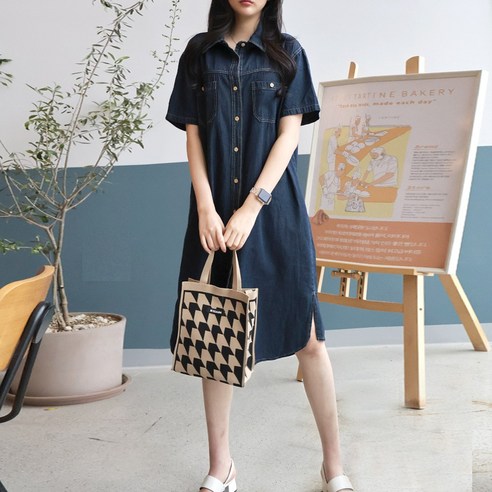 안녕릴리 여성 미니 브이넥 멜빵 데님 슬립 원피스 청원피스 11 메리앤유 옆트임포인트 전체오픈 반팔 청데님원피스