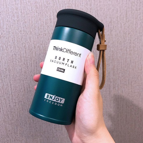 DFMEI 텀블러녀 심플 ins 하라주쿠 스타일 귀여운 휴대용 물컵 대용량 스테인리스 스틸 맨, Bosh-Forest 녹색 팁 (280ml)