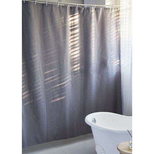 욕실 투명 불투명 패브릭 방수 샤워 커튼 모던 화이트 사각 + 커튼 고리 화이트 12p, 라이트 그레이