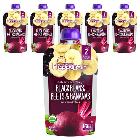 해피베이비 클리어리 크래프티드 어린이 스무디 113g, 검은콩+비트+바나나, 6개