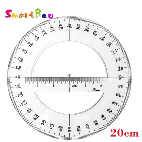 제도용품 투명 플라스틱 각도기 수동 더블 스케일 값 직경 20cm 자 측정기 KQ200, 한개옵션0