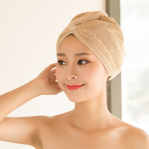 트리코 폴리에스터 산호 양털 헤어 드라이어 캡 극세사 빨리 드라이 고급형, 65*25, 연갈색