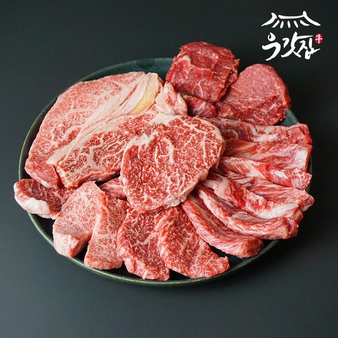 [우갓집] 1+암소 한우 모듬세트 등심 채끝 안심 갈비살 외 소고기 구이용, 1세트, 800g