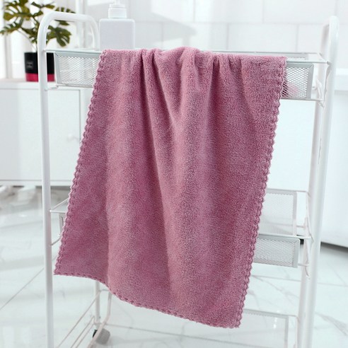 코랄 벨벳 테두리 수건 흰색 세수 수건 부드럽다 흡수 선물 가정용 잘 퇴색, 60x30, 팥고물
