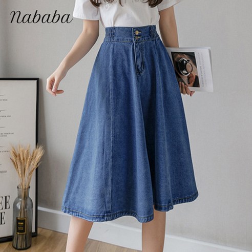 나바바 NS243 여성 캐주얼 A라인 뒷밴딩 데님 스커트