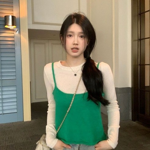 초유르 녹차 솔리드 니트 나시 여성 레이어드 조끼 BJJ001 예쁜조끼 초유르 녹차 솔리드 니트 나시 여성 레이어드 조끼 BJJ001 예쁜조끼