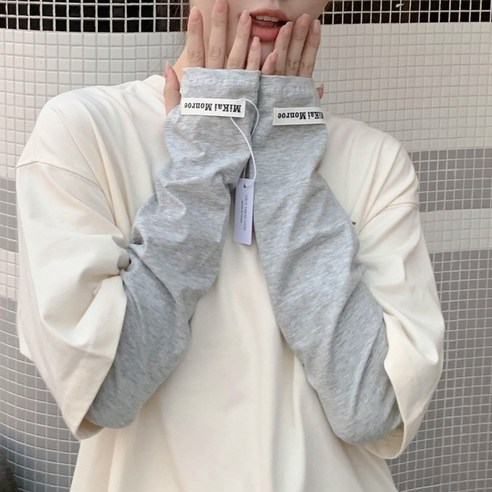 라벨 포인트 여성 손등커버 팔토시 자외선차단 냉감 골프 패션 슬리브, 1개, 그레이
