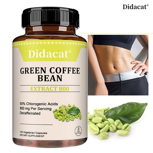 녹두 원두 추출물 보충제 - 800mg, 50% 클로로겐산, 체중조절, 에너지 보충, 항산화 - 채식, non-GMO, 2개, 60회분