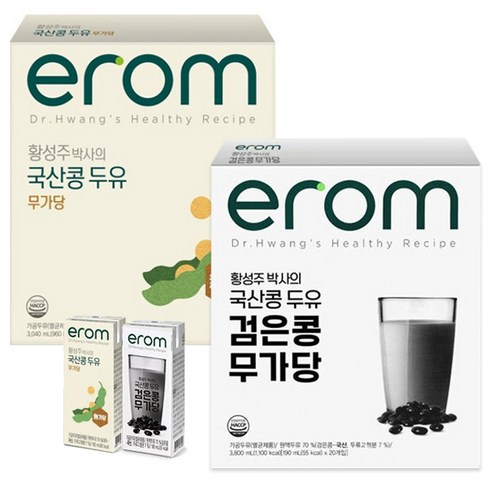 이롬 황성주박사의 국산콩 두유 무가당 + 검은콩 무가당 190mlx16팩x2박스, 190ml, 32개 Best Top5