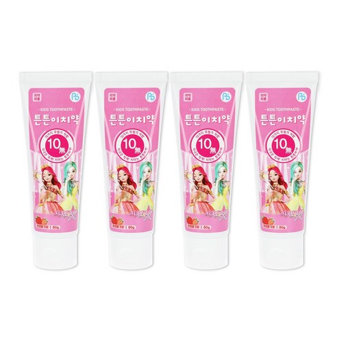 튼튼이치약블루베리향 튼튼이치약딸기향, 시크릿쥬쥬 천연딸기향 80g 4개
