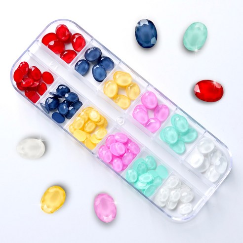 로모네일 12칸 네일파츠 젤네일 네일재료 레진아트, 1개, 5.타원형컬러스톤 12종
