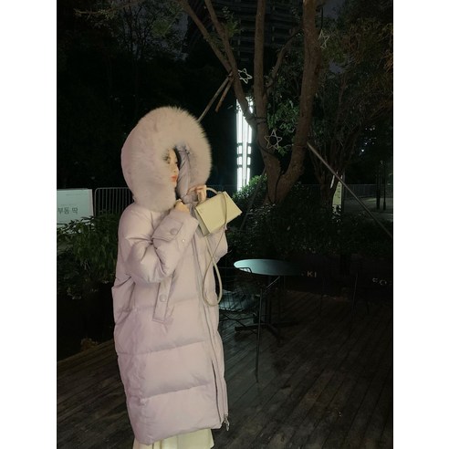 새로운 스노우 재킷 여성 한국어 스타일 두꺼운 중간 길이 화이트 오리 큰 모피 칼라 빵 자켓 있음