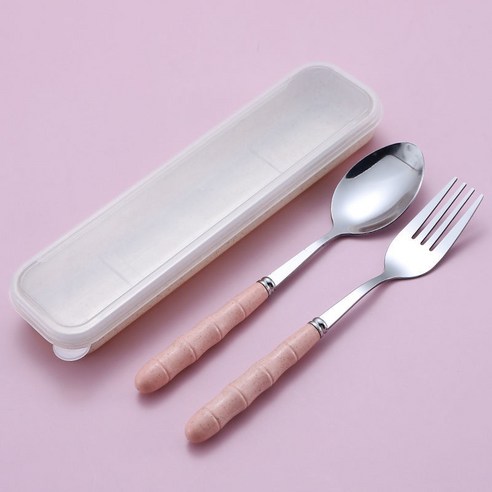 세 조각 스테인리스 밀 밀짚 식기 성인 숟가락 젓가락 포크 휴대용 귀여운 학생 여행용, 옵션5, 핑크