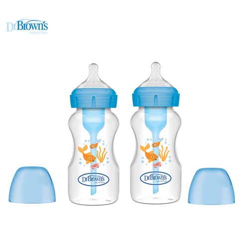 닥터브라운 와이드넥 옵션스 플러스 골드피쉬 PP 젖병, 2개, 270ml, 블루