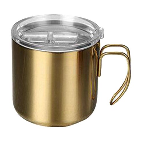 뚜껑이있는 스테인레스 스틸 진공 절연 커피 잔 캠핑 물 컵 400ml 누출 방지, 황금, 8.5x9cm