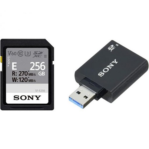 소니 SDXC 메모리 카드 256GB 호환 SFE256 Class 10 UHSII, 256GB _고속 전송 카드 리더 세트