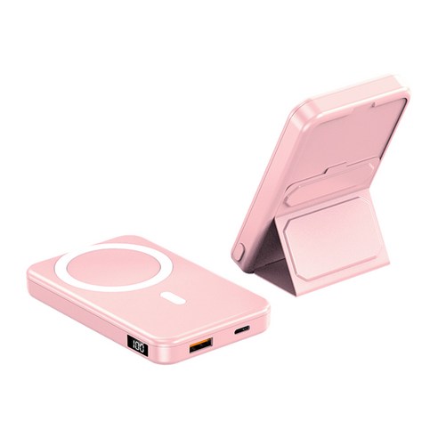 바나나랜드 맥세이프 PD 무선 고속 충전 보조 배터리 대용량 10000 mAh 마그네틱 자석 스탠드 거치대 잔량표시 기내반입가능 비행기, 블랙(A27-1)