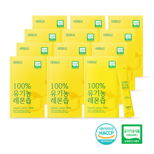 김소형 헤밀레 100% 유기농 레몬즙 원액 스틱 15포, 300g, 24개