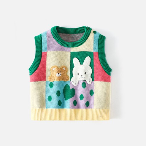 아동 캐릭터 라운드넥 니트 조끼
