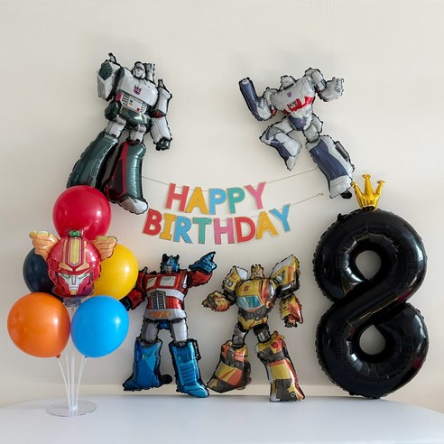 헬로카봇 로보트 풍선 생일파티 풍선세트, 블랙 8