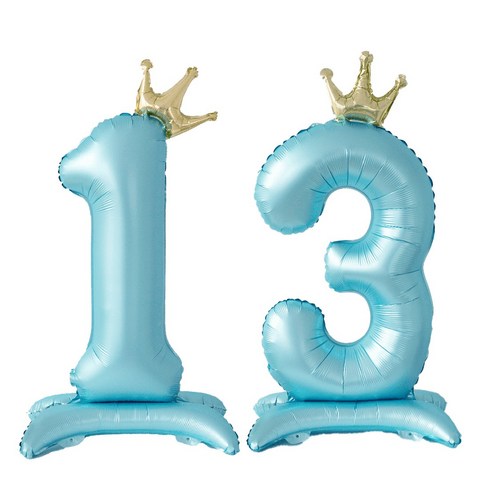 올리브파티 생일 스탠딩 왕관 은박 숫자 풍선 블루, 숫자13, 1개
