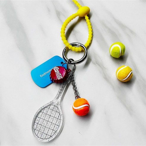 테니스키링 스포츠 테니스열쇠고리 각인 네임택, 양면, 옐로우