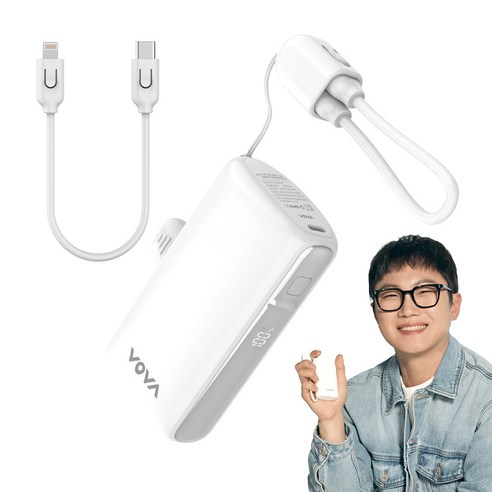 보바 그립 미니 도킹형 고속충전 보조배터리 10000mAh VA-116, 화이트