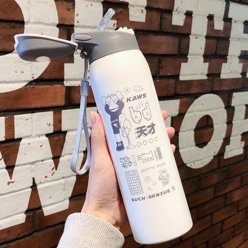 보온병 컵 스포츠 남자 대용량 주전자 차 필터 휴대용 학생 스테인레스 스틸 Ml 컵, 550 Ml/천재 로프 밀짚, 하나