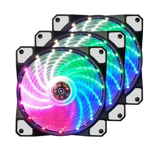 Monland 3개 사일런트 케이스 팬 PC 12CM 냉각 조용한 컴퓨터 쿨러 4Pin DC 15 조명 RGB 음소거, 검은 색