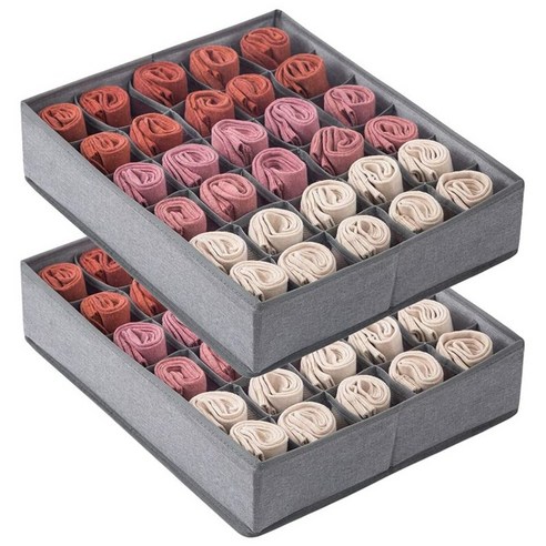 Deoxygene 솔리드 바닥이있는 2 팩 양말 속옷 서랍 주최자 30 셀 캐비닛 옷장 보관 상자 의류 분배기, 1개, 회색