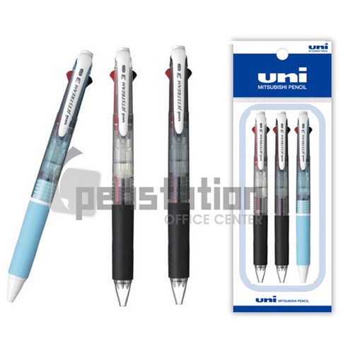 유니 제트스트림 SXE3-400 3색 3개 세트, 3색 0.7mm(투명1블랙1라이트블루1) 3개세트