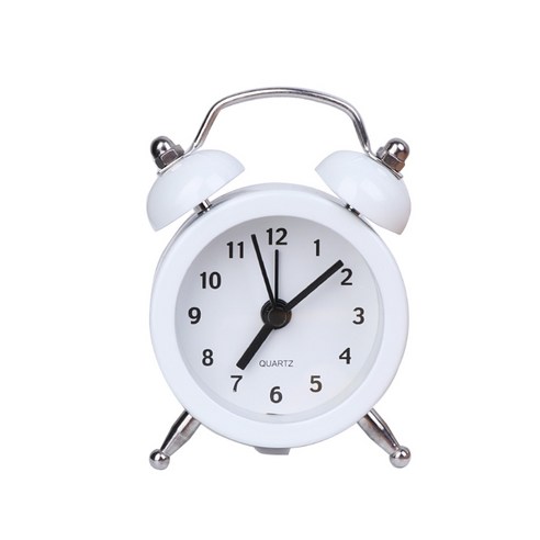 휴대용 귀여운 미니 라운드 배터리 알람 시계 데스크탑 테이블 머리맡 시계 장식, 하얀색